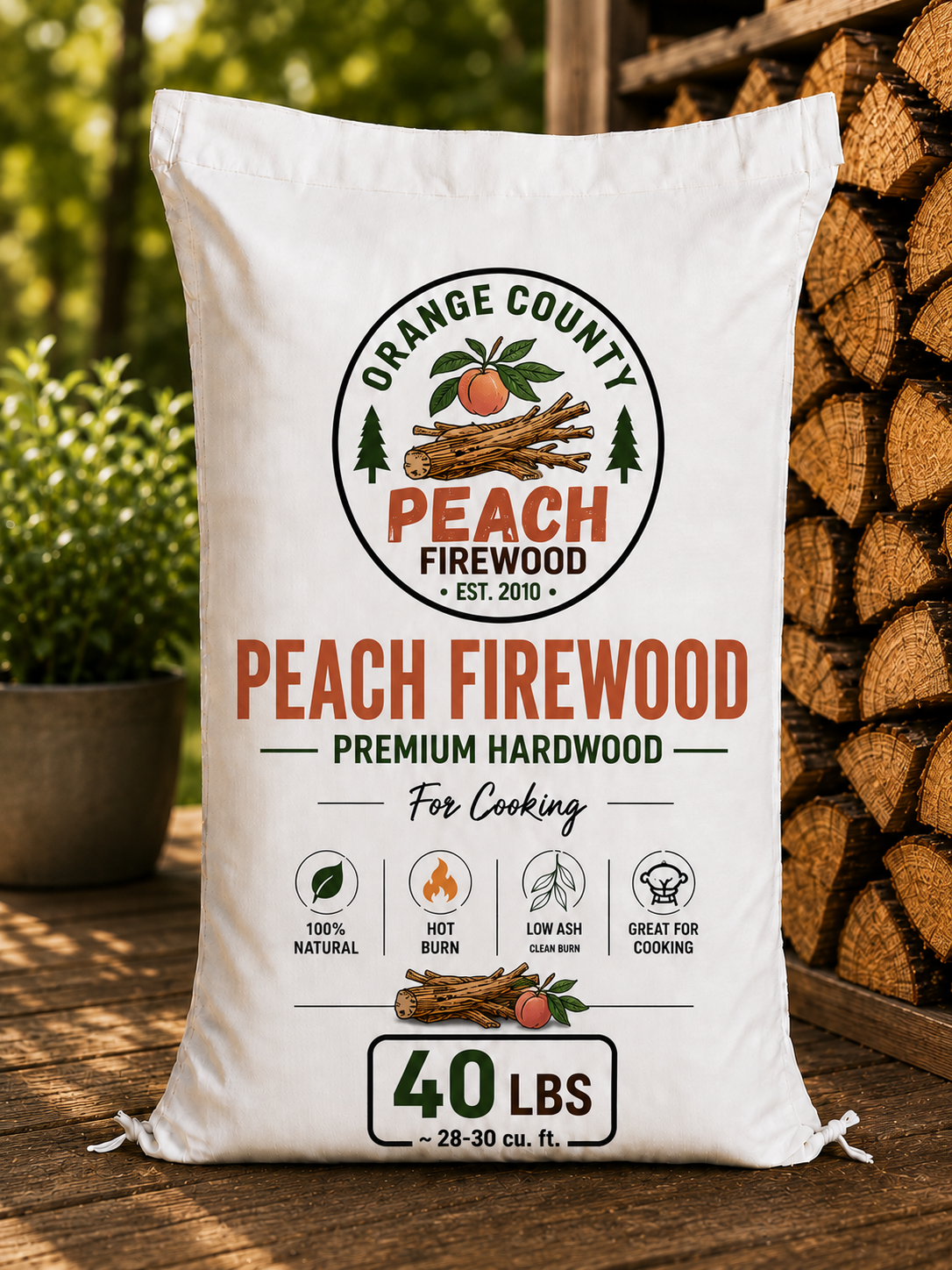 Peach Firewood – Premium Cooking Hardwood | 40 LB Bag