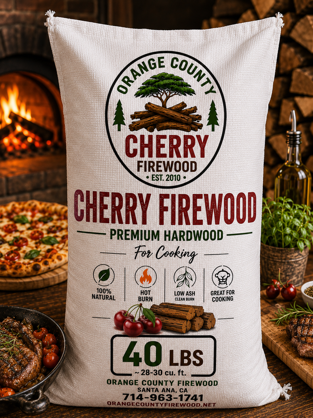 Cherry Firewood – Premium Cooking Hardwood | 40 LB Bag