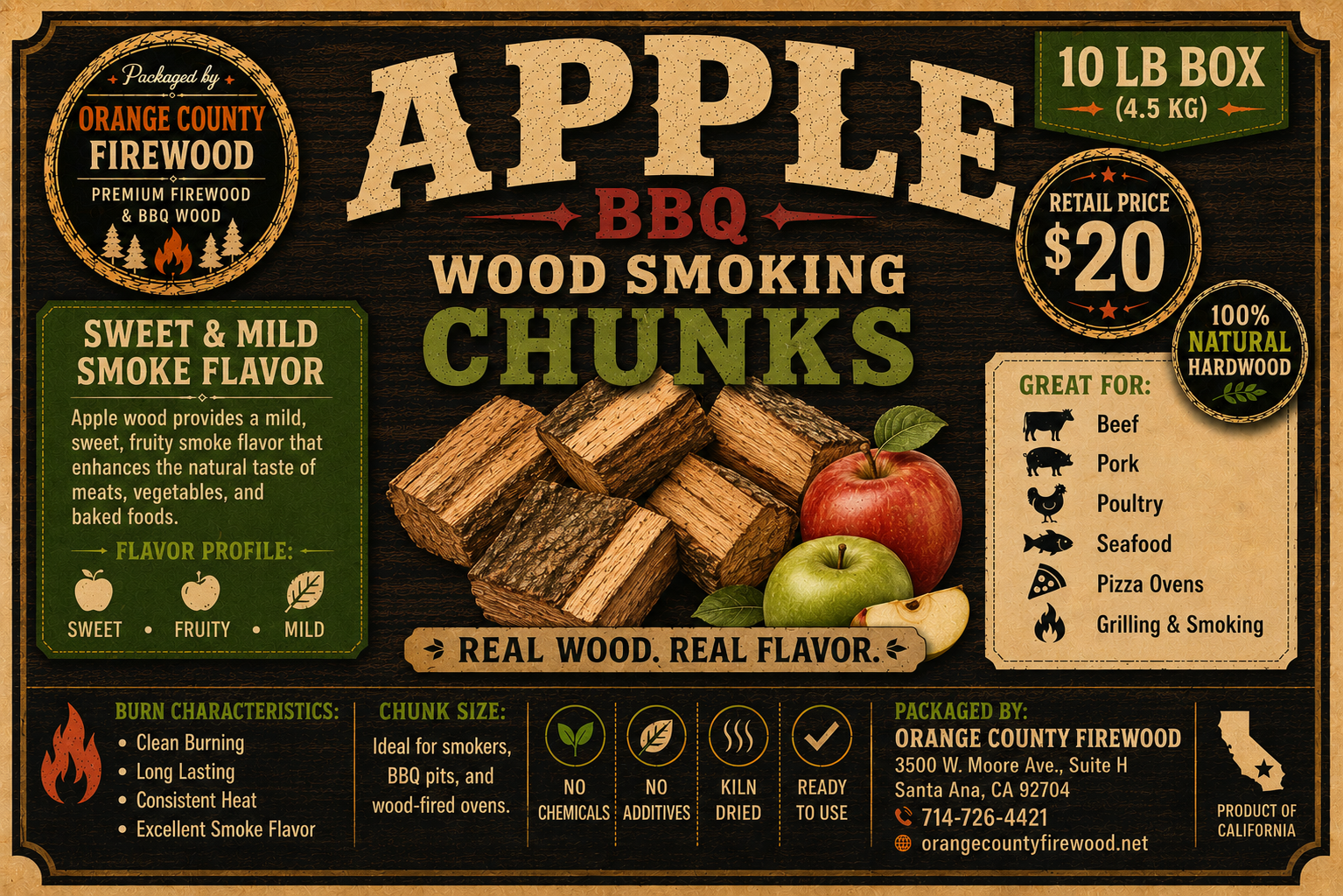 Apple Smoking Wood Chunks – Clean-Burning Hardwood for BBQ & Outdoor Cooking