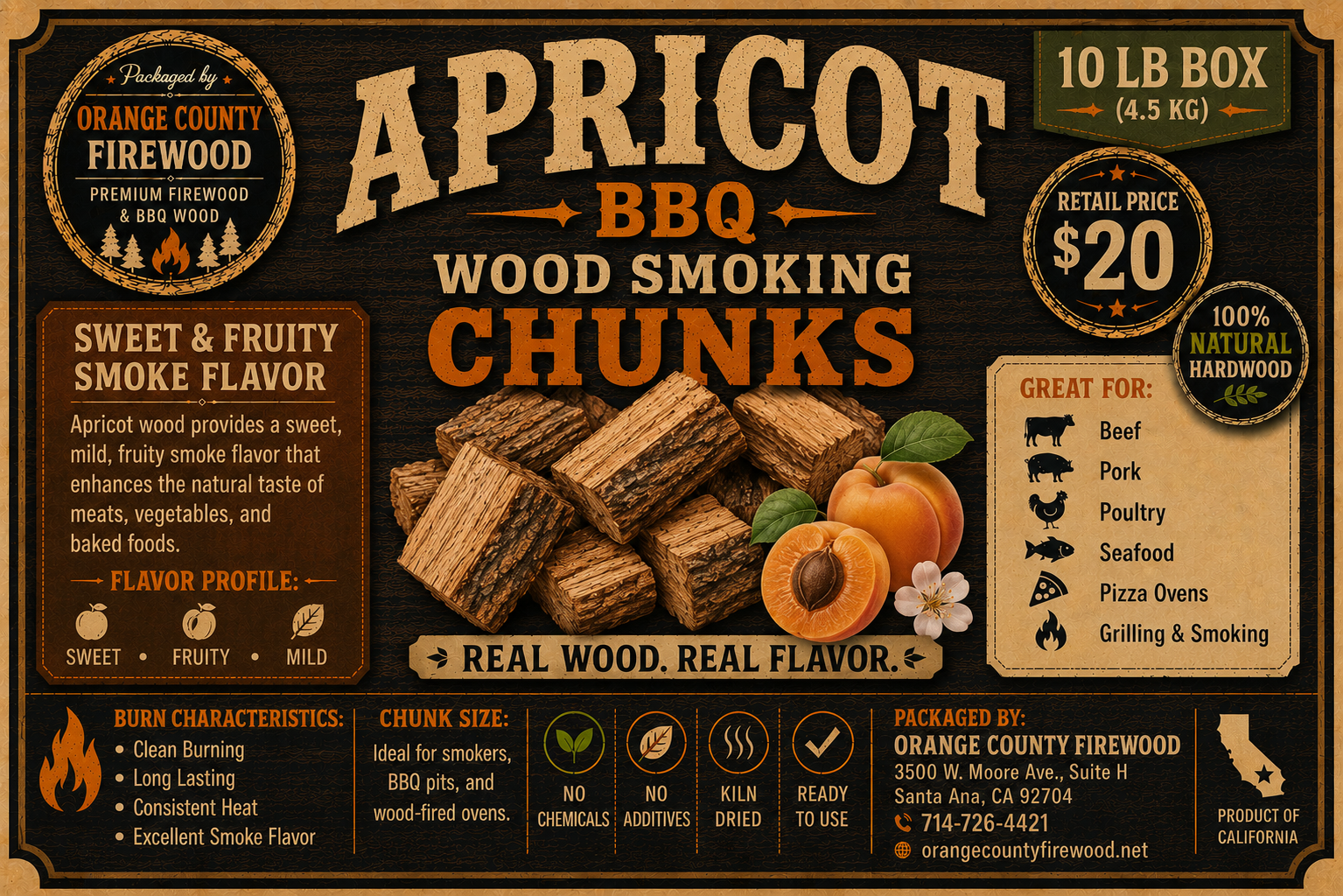 Apricot BBQ Smoking Wood Chunks – Premium Fruitwood for Grilling, Smoking & Pizza Ovens