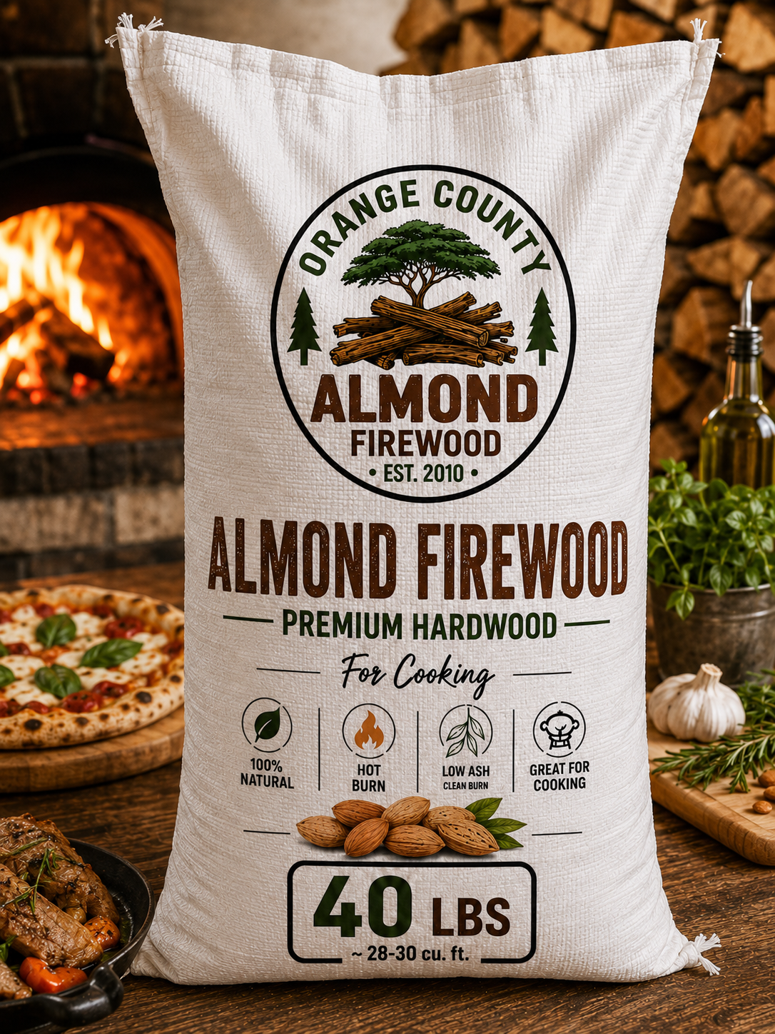 Almond Firewood – Premium Cooking Hardwood | 40 LB Bag
