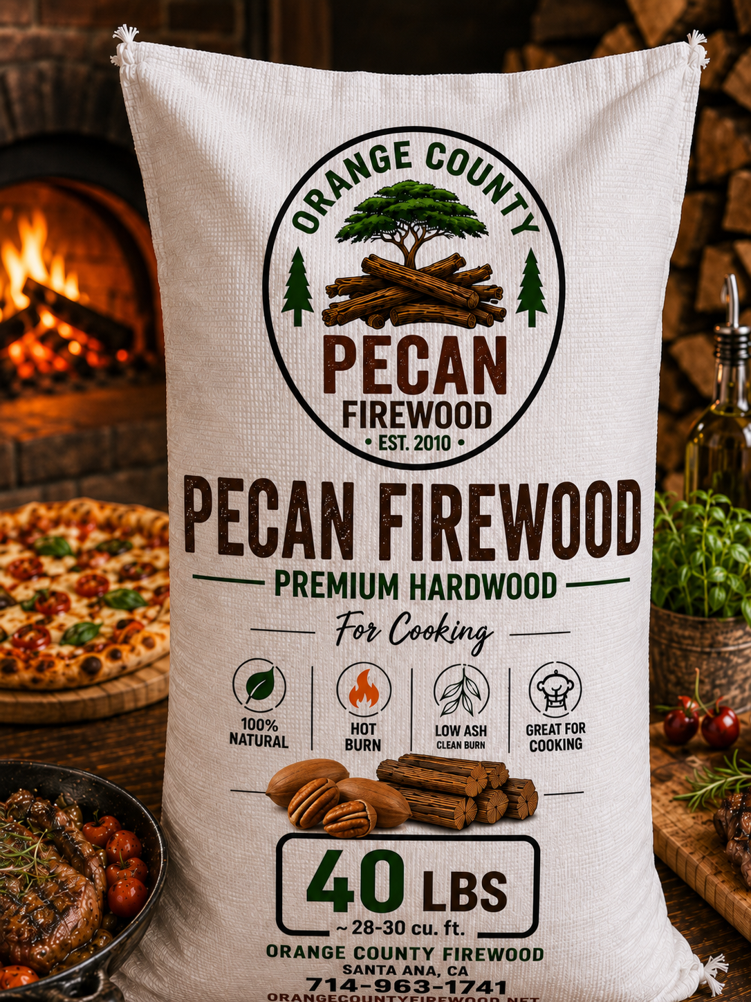 Pecan Firewood – Premium Cooking Hardwood | 40 LB Bag