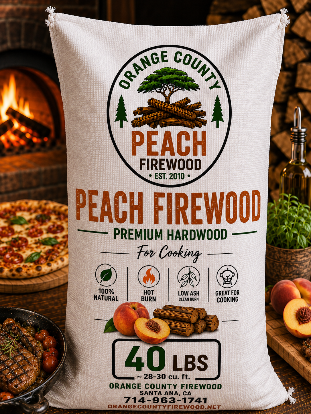 Peach Firewood – Premium Cooking Hardwood | 40 LB Bag