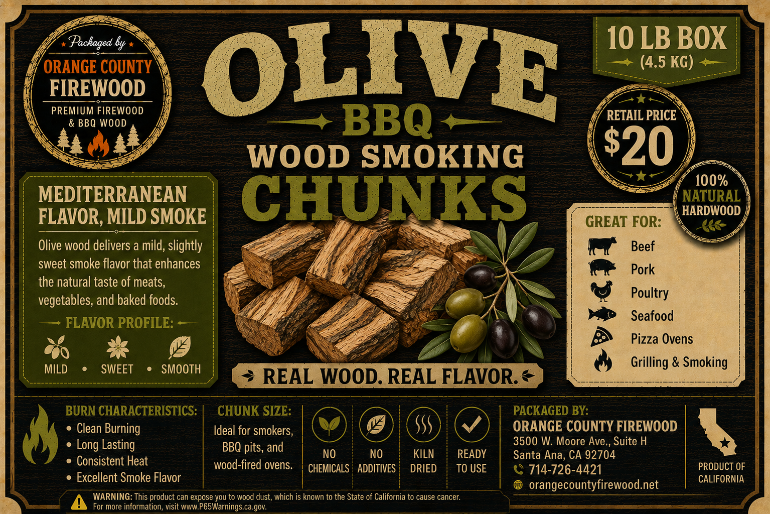 Olive BBQ Smoking Wood Chunks – Premium Hardwood for Grilling, Smoking & Pizza Ovens