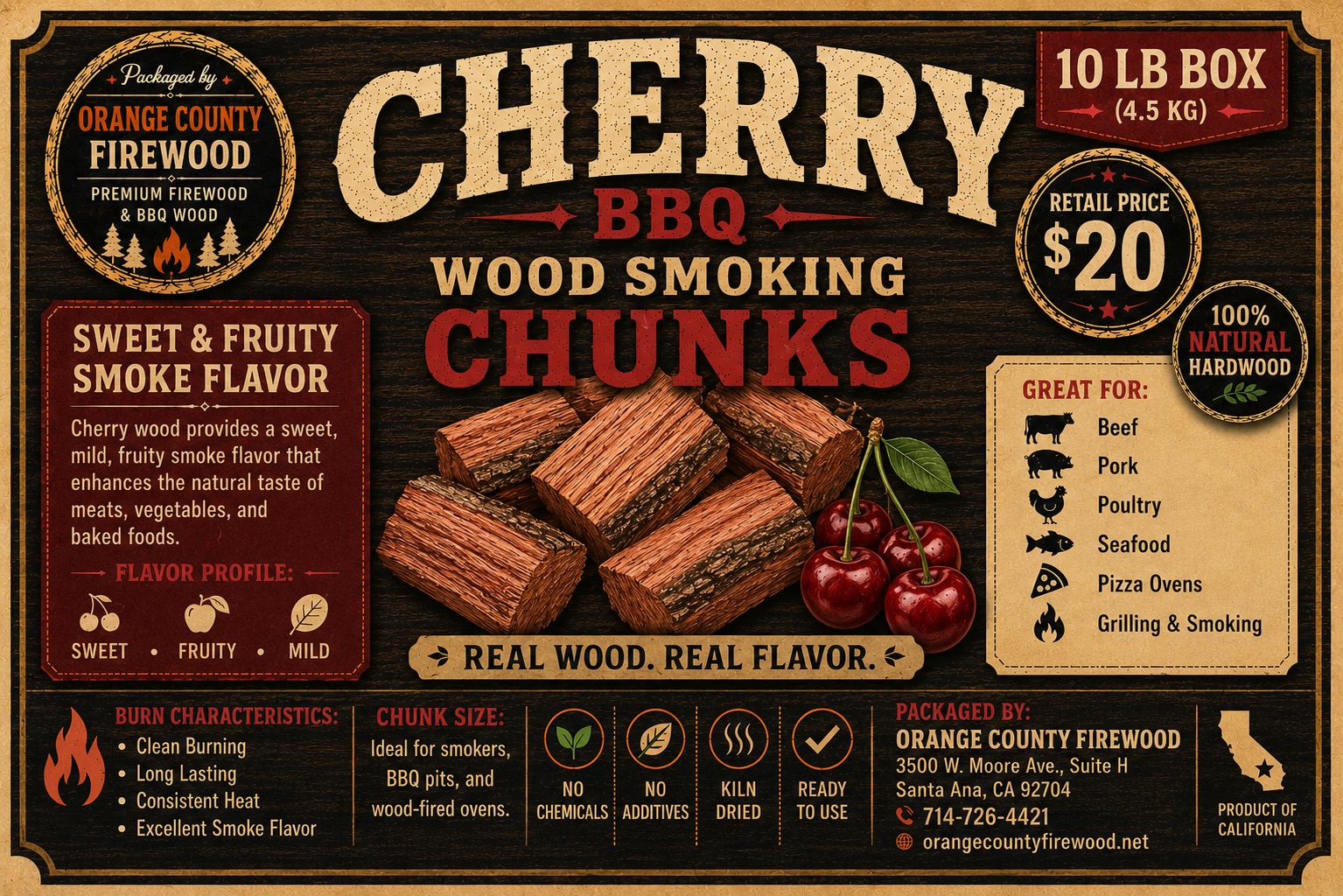 Cherry BBQ Wood Smoking Chunks – Premium Hardwood for Grilling & Smoking