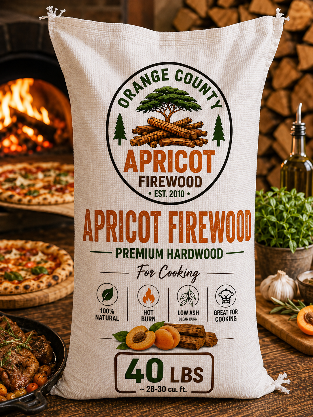Apricot Firewood – Premium Fruitwood Hardwood | 40 LB Bag