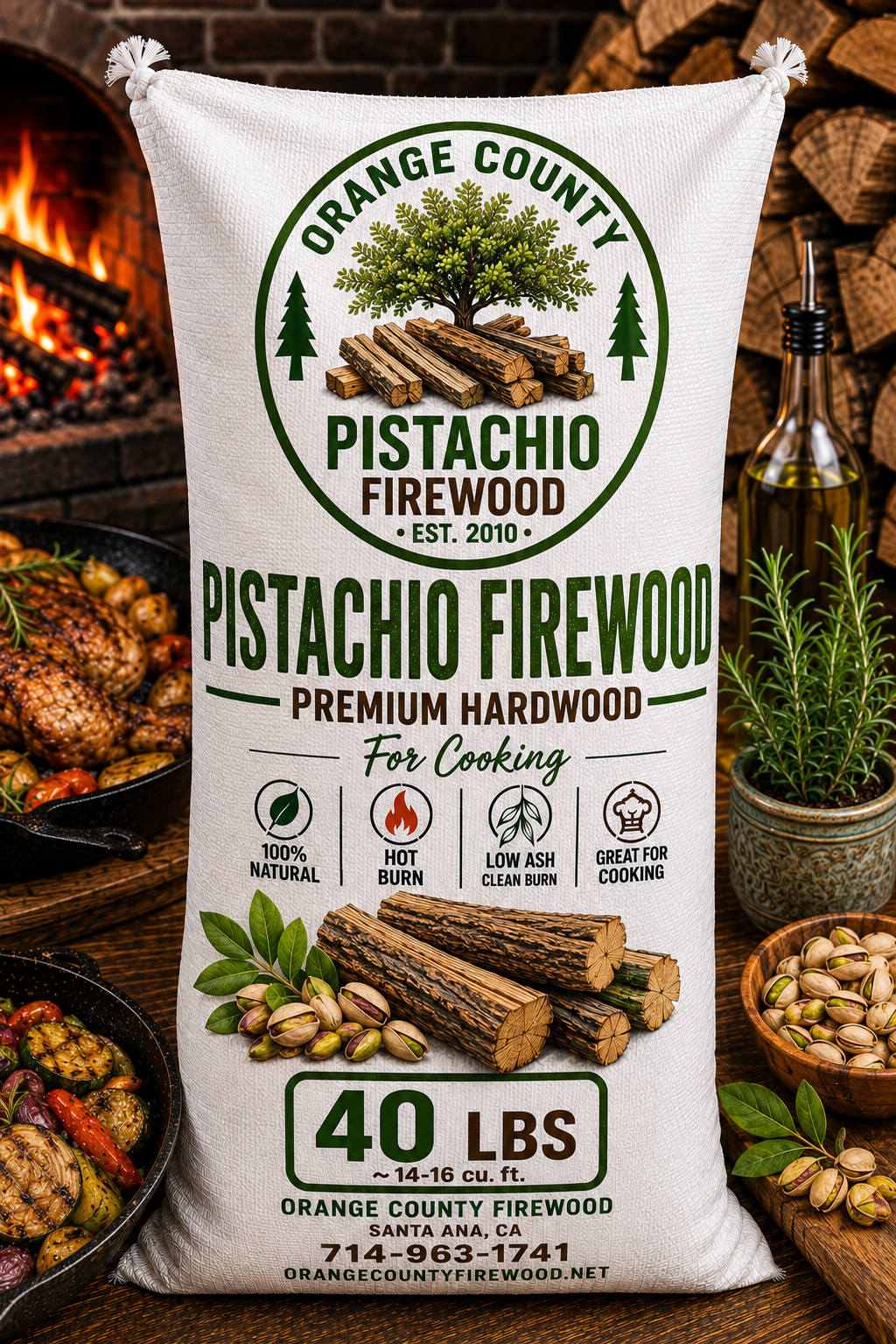 Pistachio Firewood – Premium Cooking Hardwood | 40 LB Bag