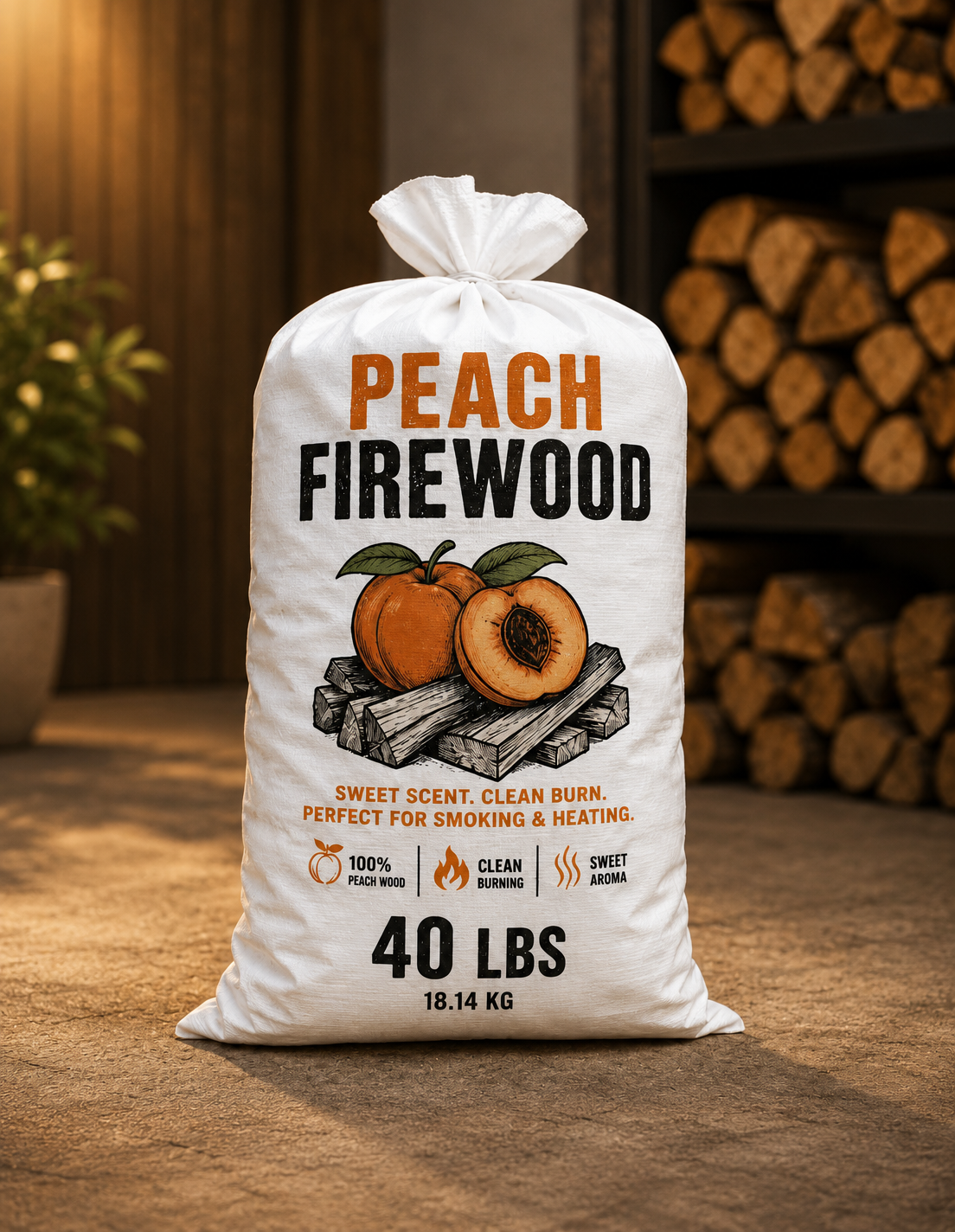 Peach Firewood – Premium Cooking Hardwood | 40 LB Bag