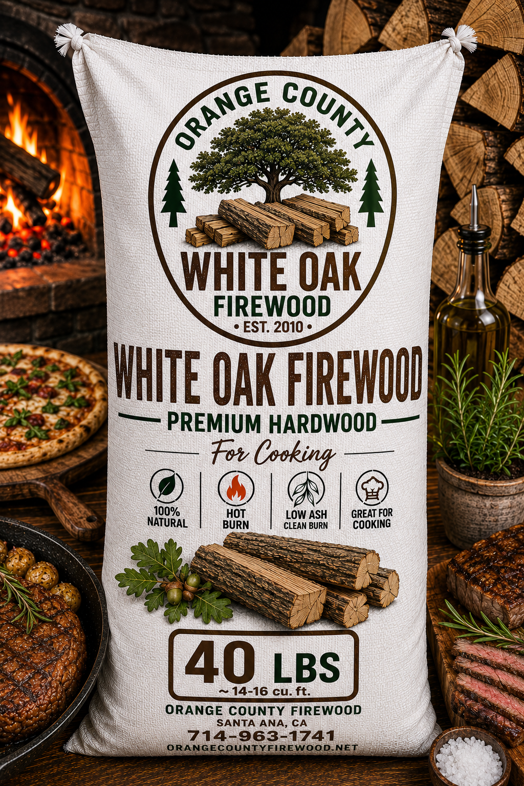 White Oak Firewood – Premium Cooking Hardwood | 40 LB Bag**