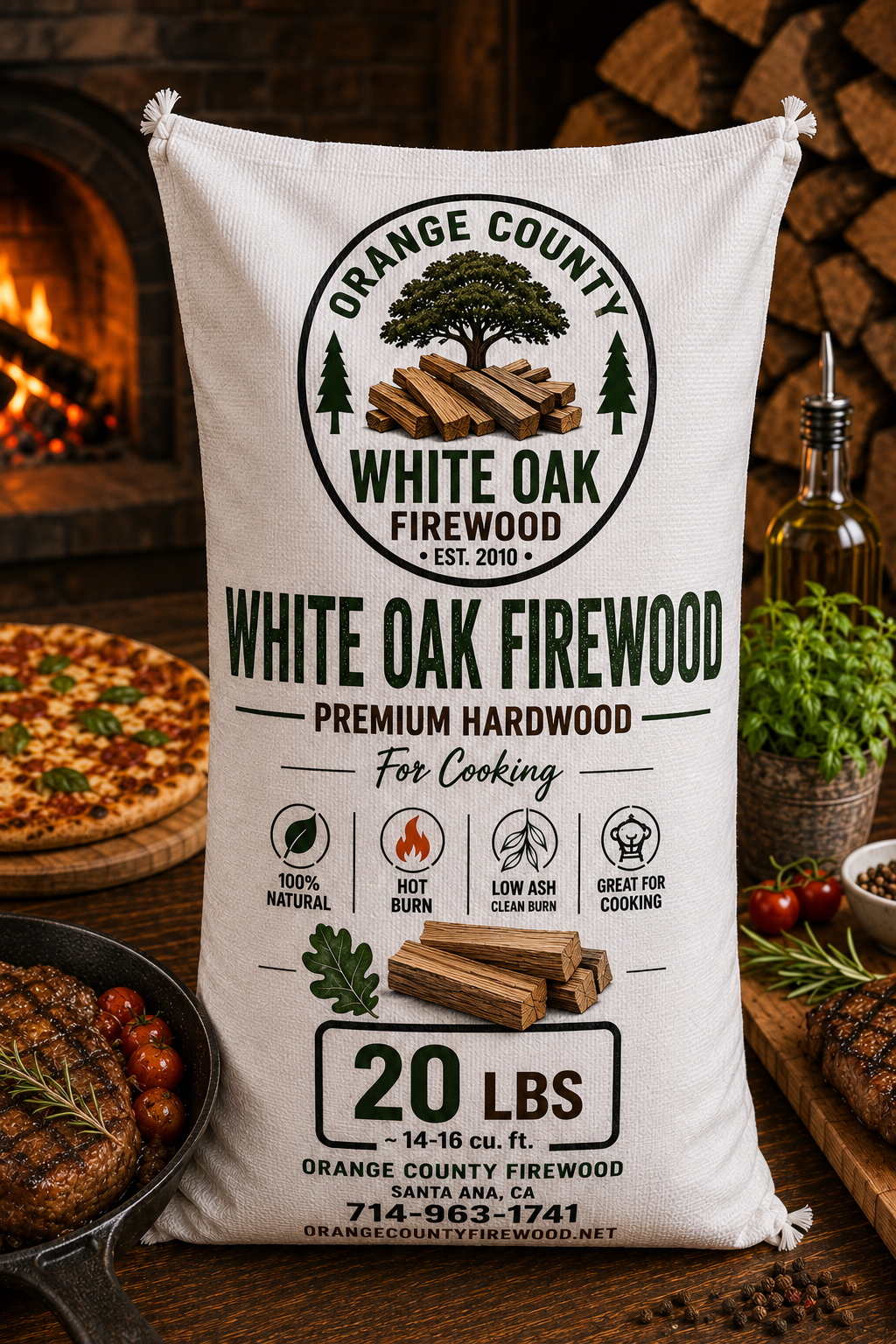 White Oak Firewood – Premium Cooking Hardwood | 20 LB Bag