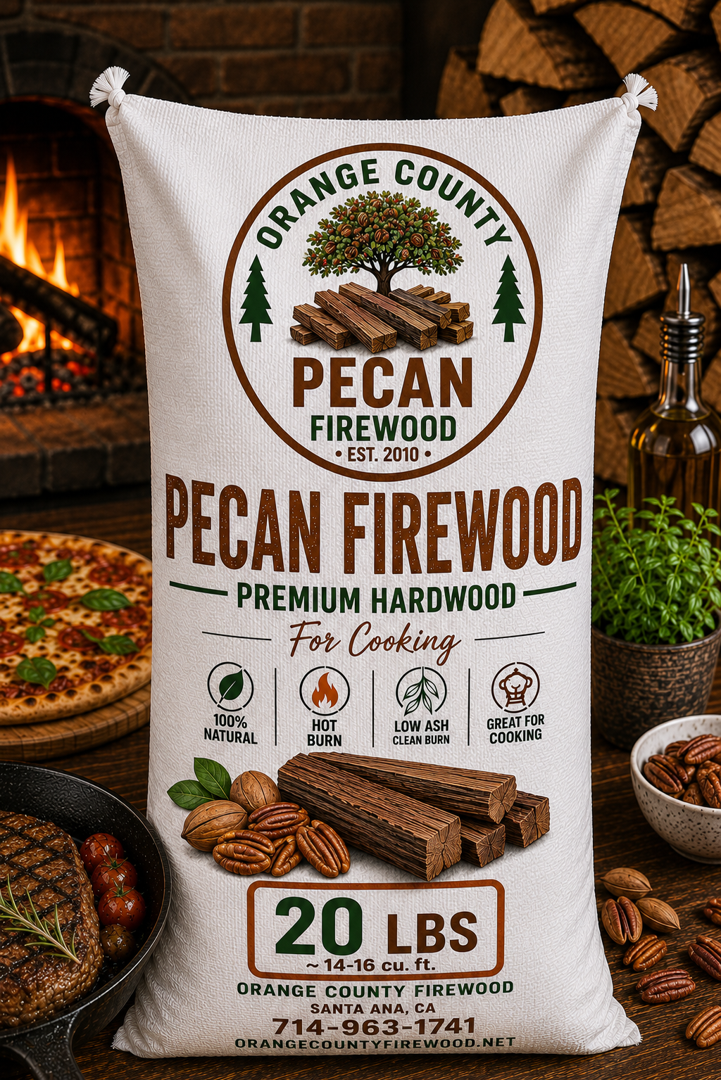 Pecan Firewood – Premium Cooking Hardwood | 20 LB Bag