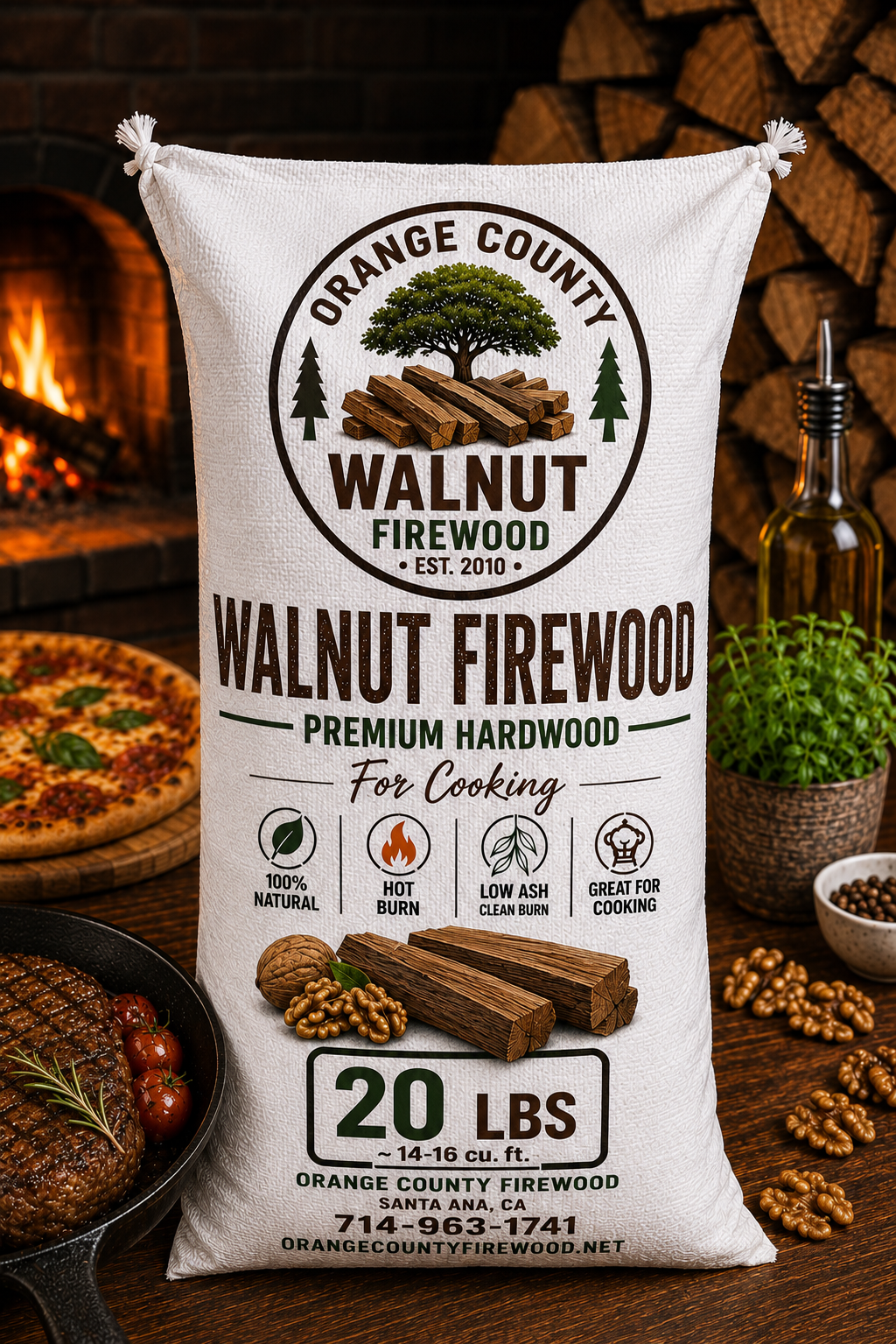 Walnut Firewood – Premium Cooking Hardwood | 20 LB Bag