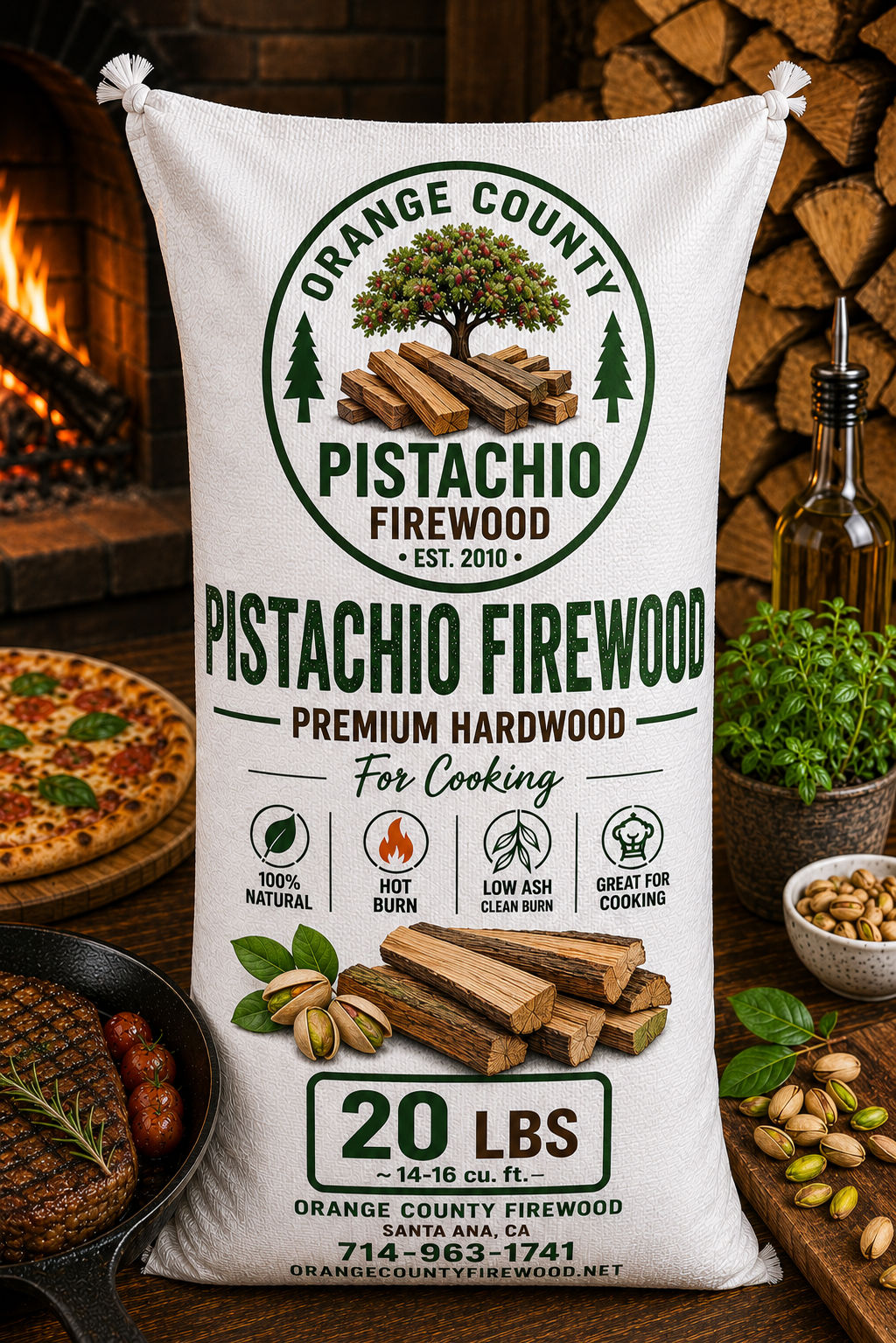 Pistachio Firewood – Premium Cooking Hardwood | 20 LB Bag
