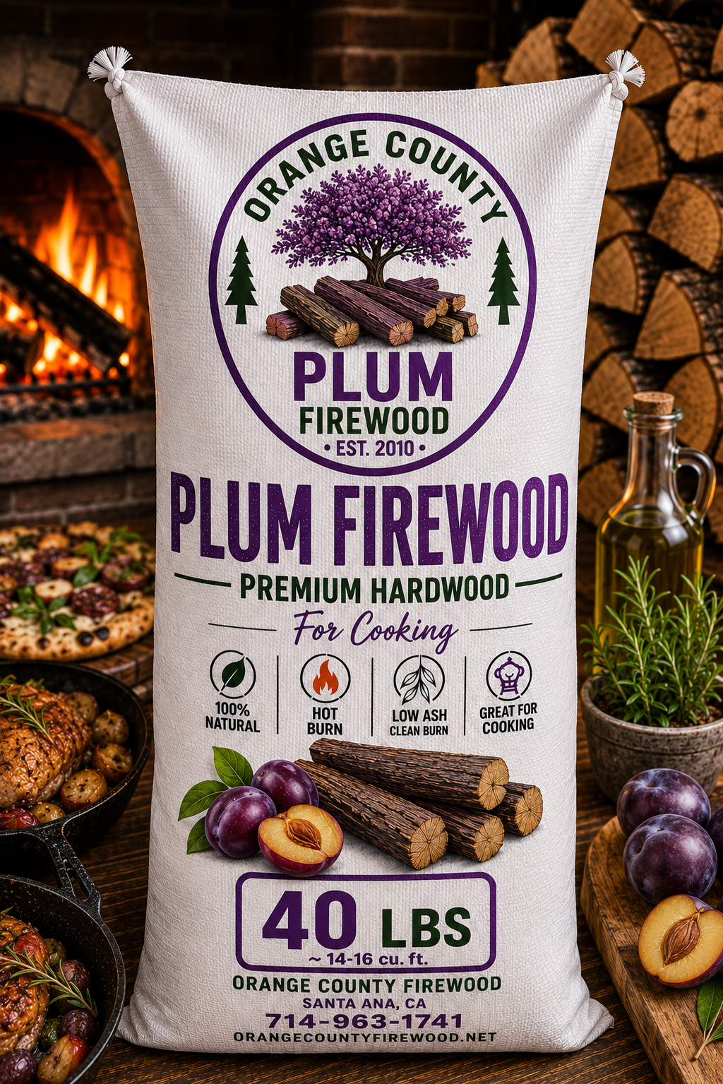 Plum Firewood – Premium Cooking Hardwood | 40 LB Bag