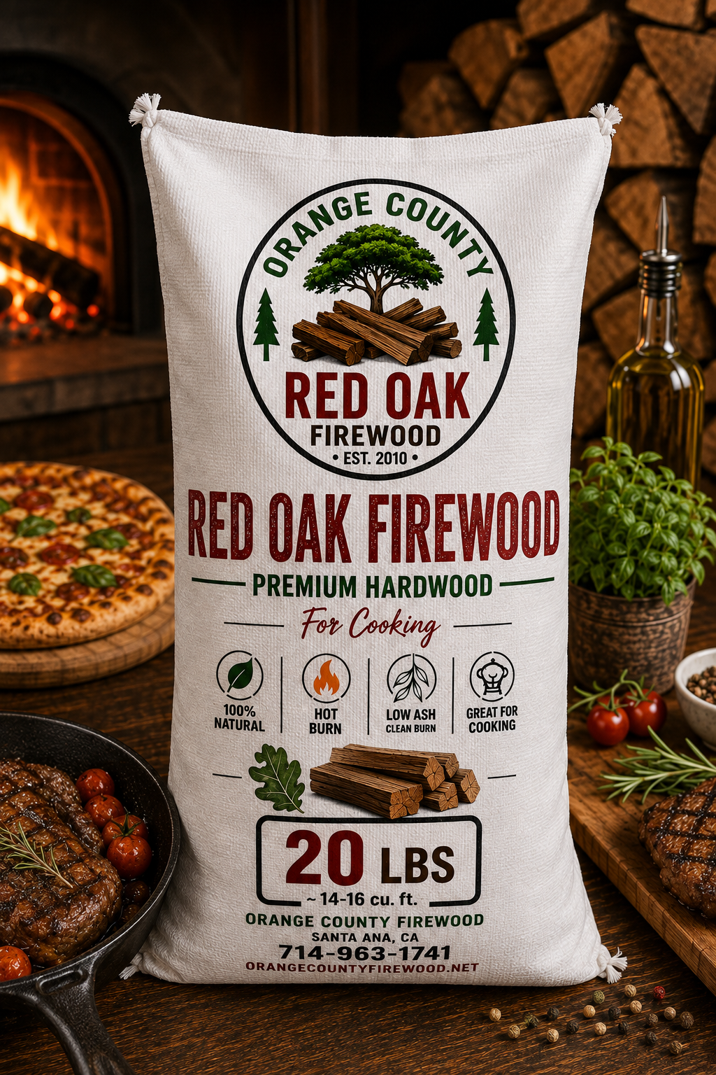 Red Oak Firewood – Premium Cooking Hardwood | 20 LB Bag