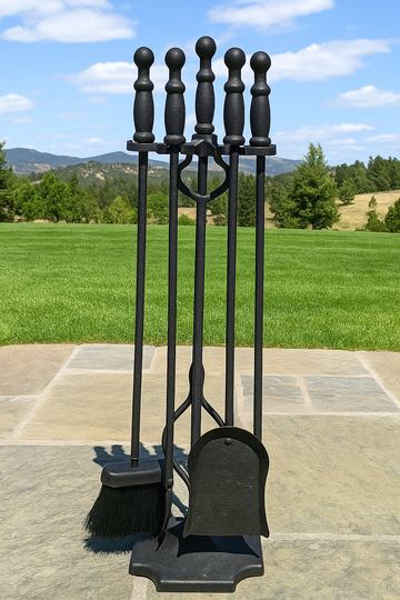 Classic 5-Piece Fireplace Tool Set – Wrought Iron Finish