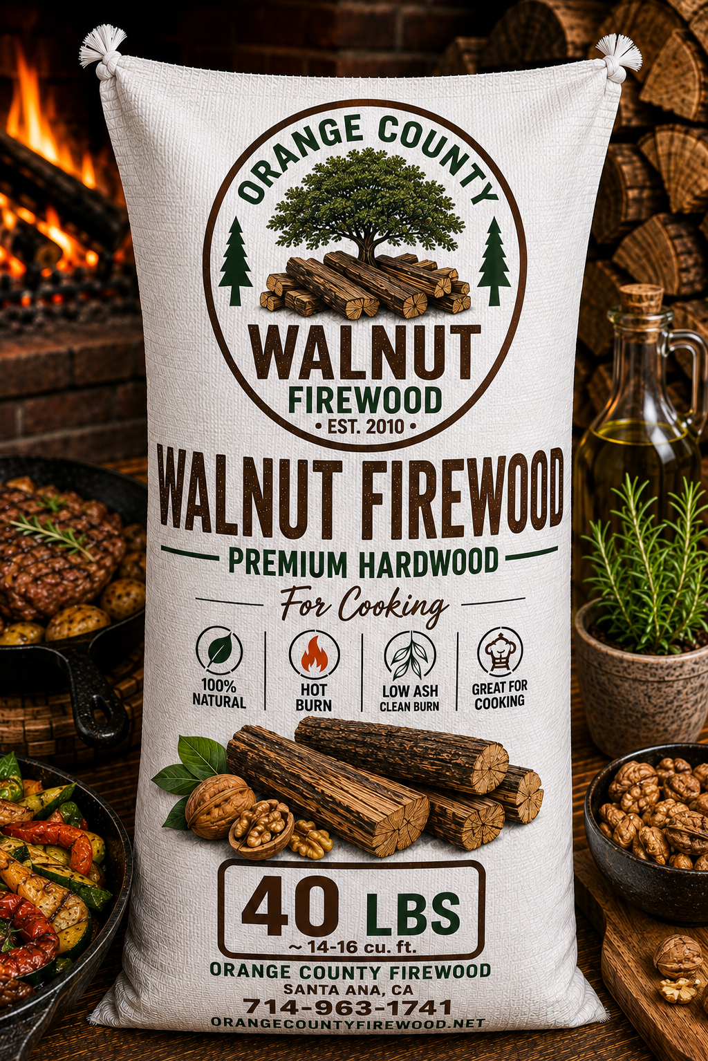 Walnut Firewood – Premium Cooking Hardwood | 40 LB Bag