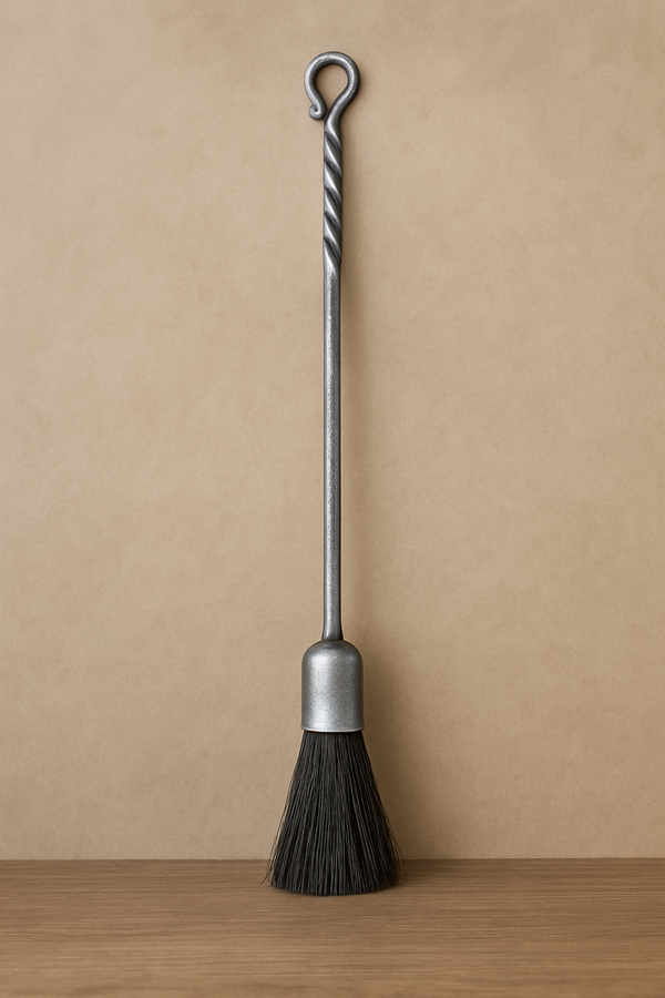 KOOTENAY FORGE- Antique-Style Cast Iron Fireplace Broom – Hand-Forged Twist Handle