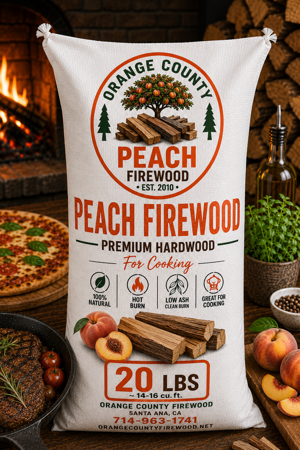 Peach Firewood – Premium Cooking Hardwood | 20 LB Bag