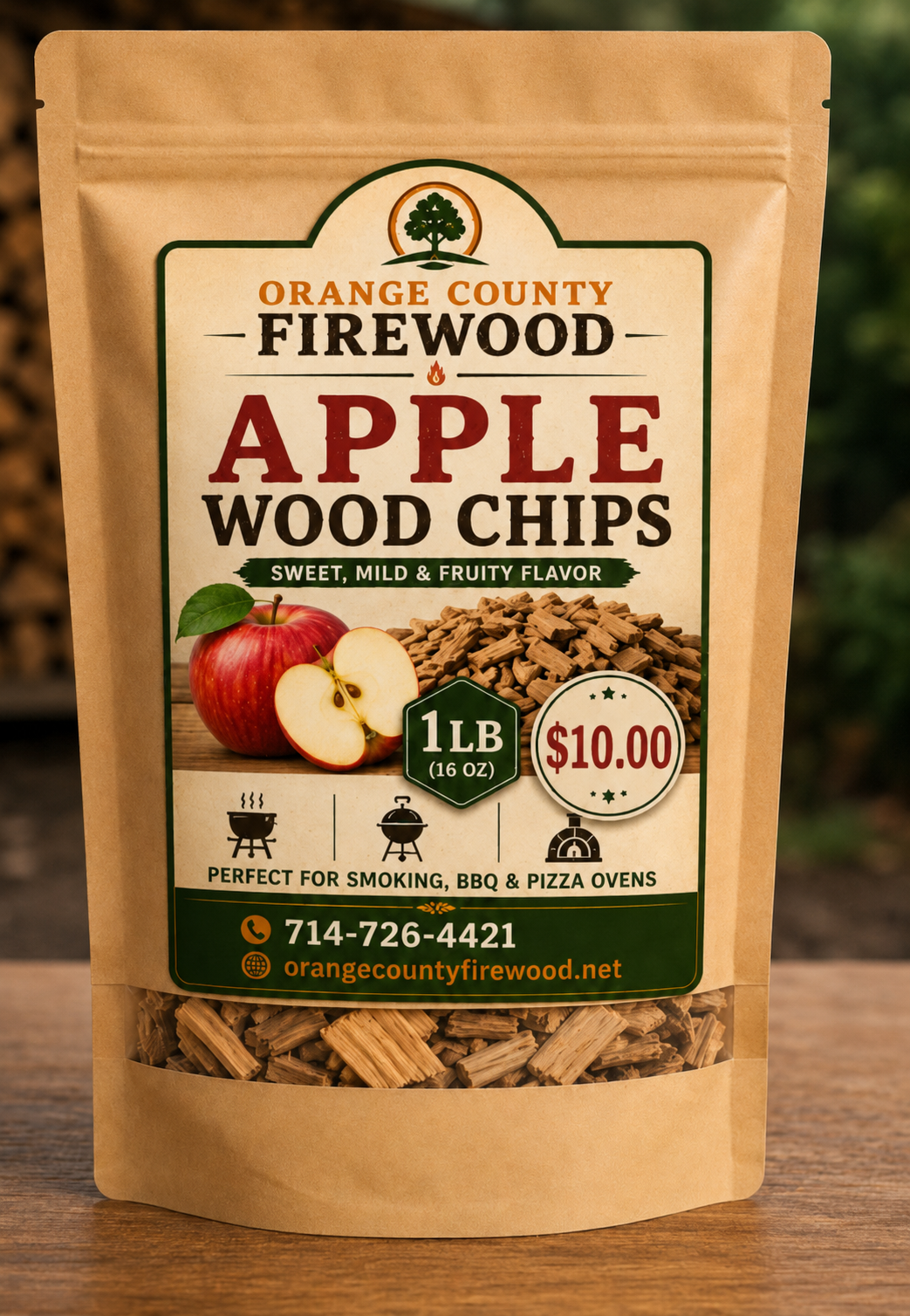 Apple Wood Chips for BBQ & Smoking – Sweet Mild Flavor | 1 LB Bag