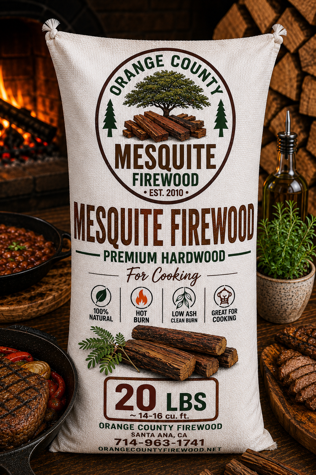 Mesquite Firewood – Premium Cooking Hardwood | 20 LB Bag