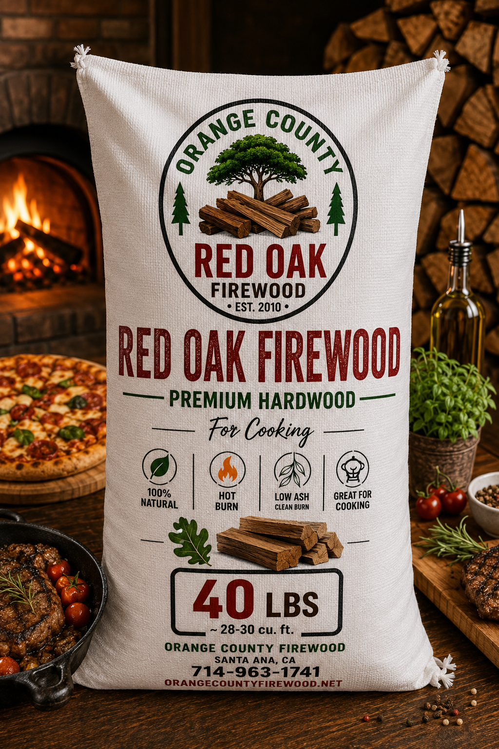 Red Oak Firewood – Premium Cooking Hardwood | 40 LB Bag