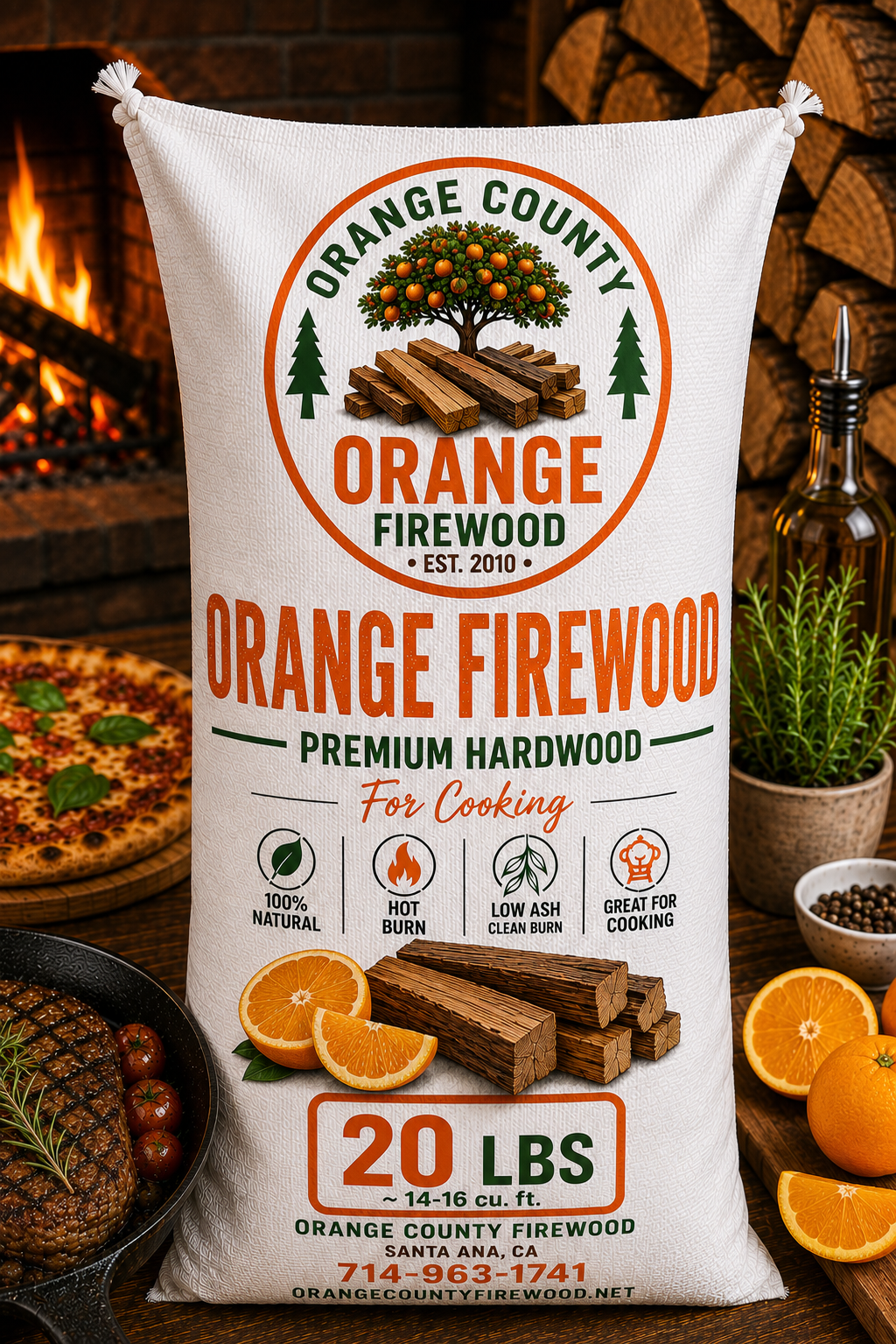 Orange Firewood – Premium Cooking Hardwood | 20 LB Bag