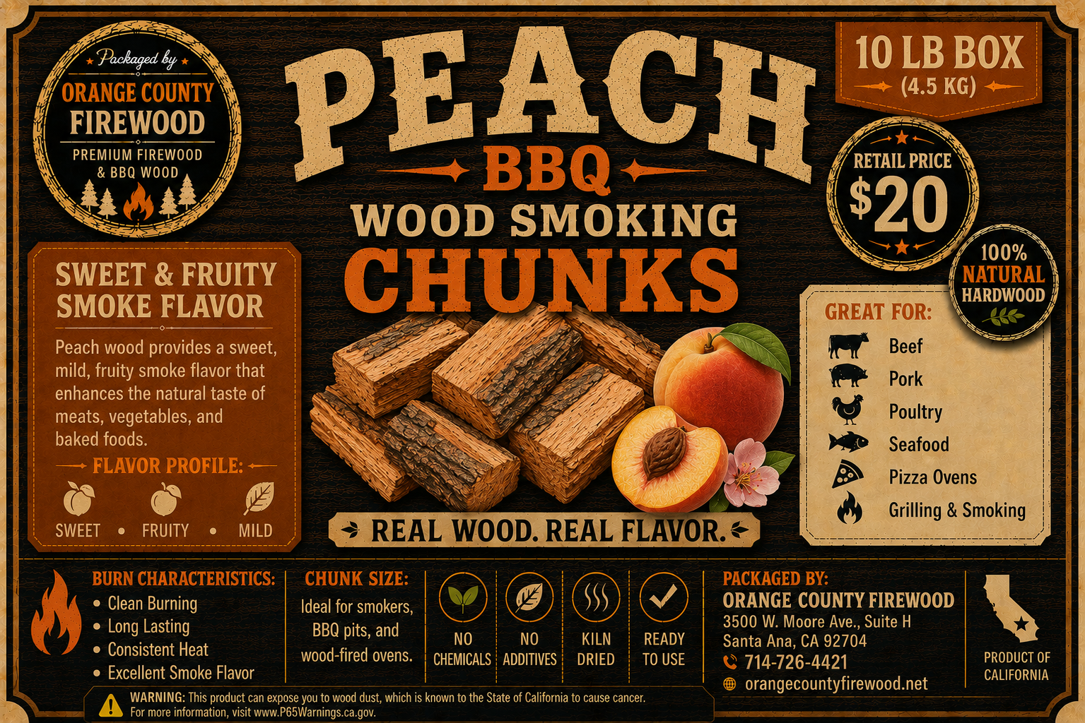 Peach BBQ Smoking Wood Chunks – Premium Fruitwood for Grilling, Smoking & Pizza Ovens