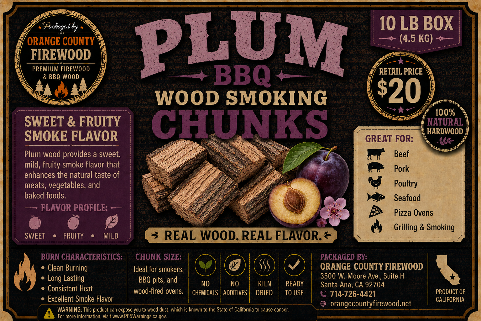 Plum BBQ Smoking Chunks – Premium Fruitwood for Sweet, Fruity Smoke Flavor
