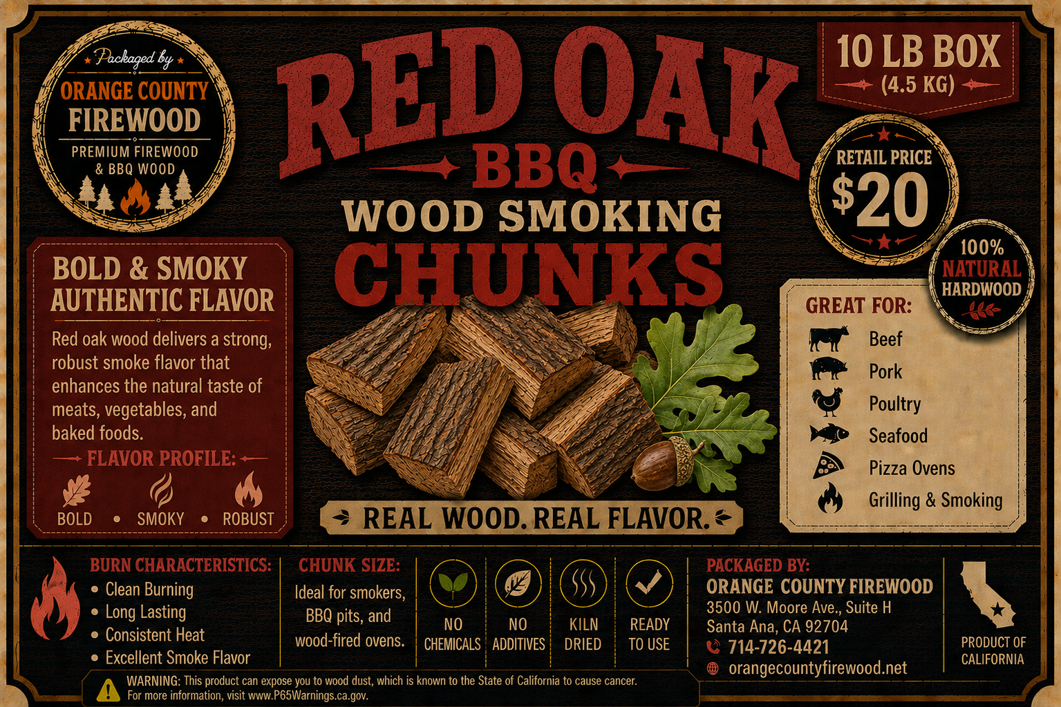 Red Oak BBQ Wood Chunks – Clean Burn, Classic Smoke Taste