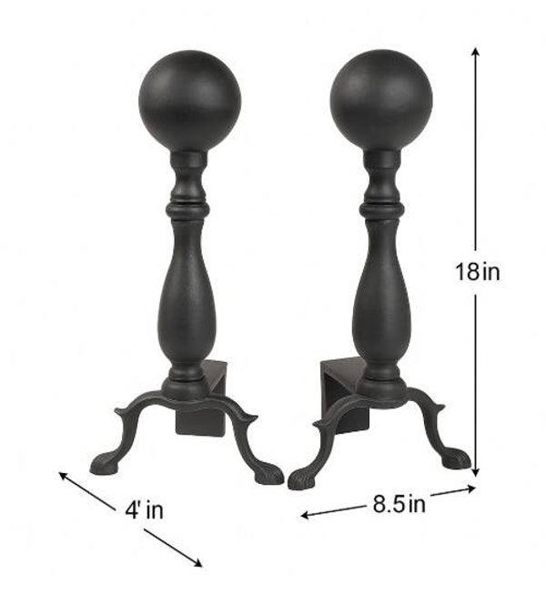 Elegant Ball Top Fireplace Andirons – 18" Cast Iron Set