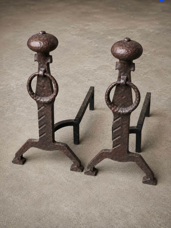 Antique Rust Finish Fireplace Andirons – 19.5" Tall