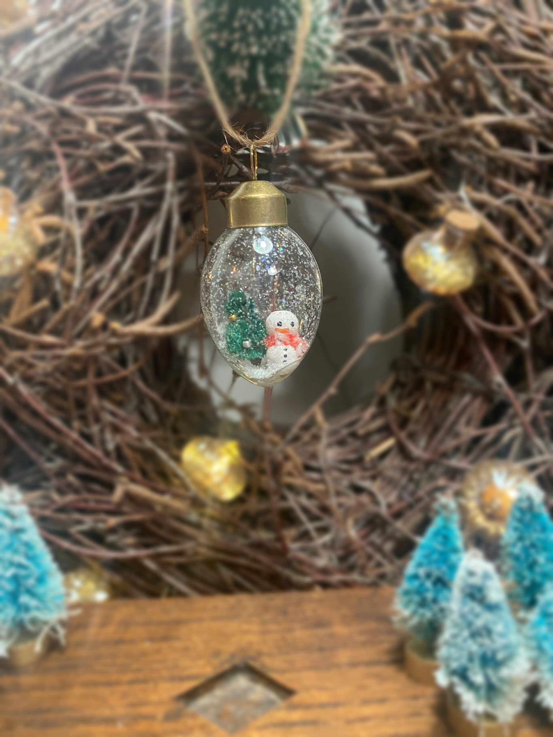 Glazen ei  sneeuwman en kerstboom