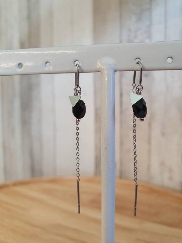 Oorbel black Pearl silver stainless