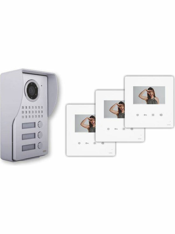 Kit εισόδου πόρτας Θυροτηλεόραση 1εισ. 3εσωτ. Ασημί-Λευκό