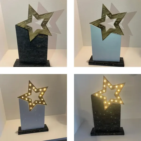 Stern mit Beleuchtung aus Holz.