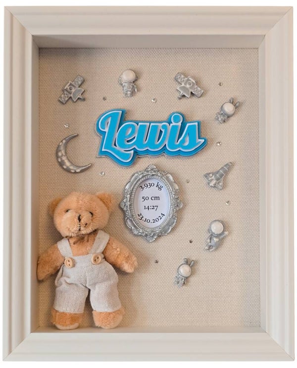 Unieke 3D Geboortelijst voor Jongens - Met Naam, Datum en Knuffelbeertje! (23x28.5 cm)