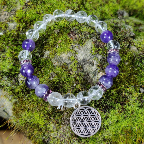 Mala Armband Bergkristal Amethist - Bloem des Levens