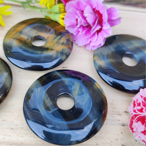 Blauwe Tijgeroog Donut - Hanger - 4 cm