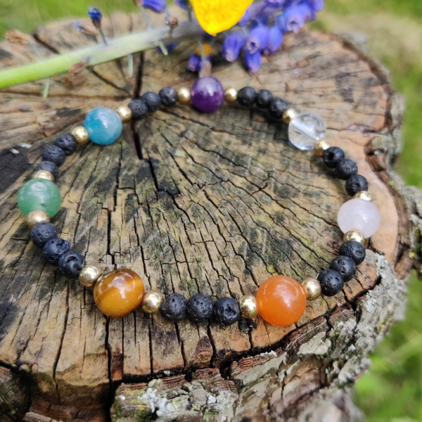 7 Chakra Lava Armband - 4 mm Mala