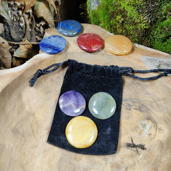 Set 7 Chakra Stenen Rond in tasje