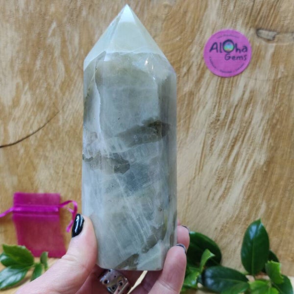 Groene maansteen Toren XL - 16 cm - Obelisk - Sculptuur - G35