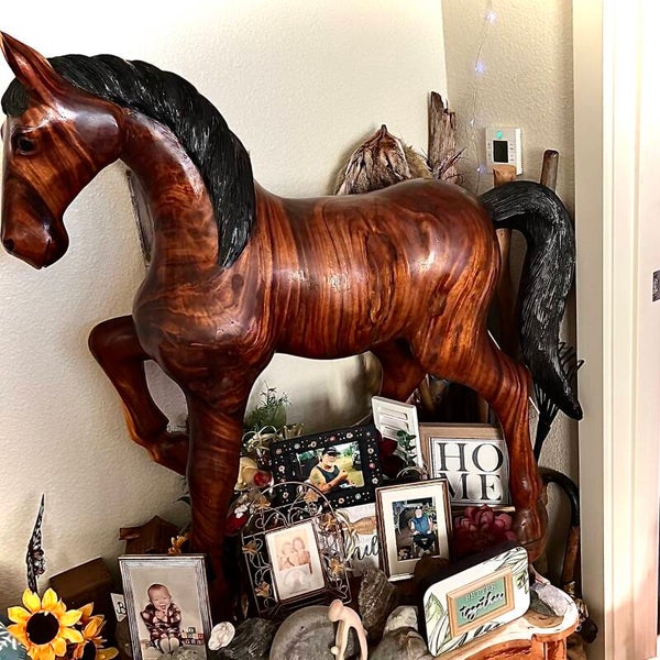 Polynesian Tiger oak wood horse statue