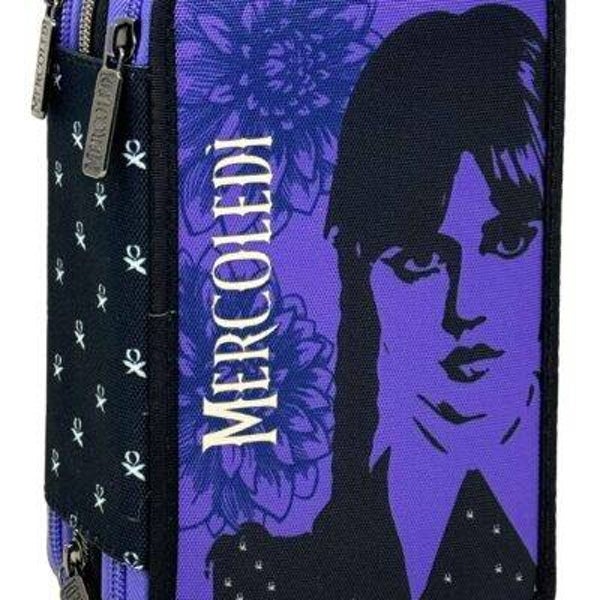 Seven Mercoledì - Astuccio triplo riempito per bambini, per la Scuola o tempo libero, 3 Zip, 44 Accessori scuola
