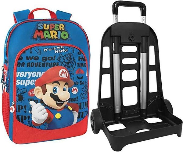 Super Mario – Zaino trolley staccabile organizzato, Scuola elementare e medie, Multiscomparto, 47cm, Multicolore