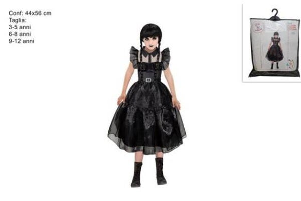 Mercoledì Addams con abito da ballo - Vestito carnevale per bambini, 3-12 ANNI