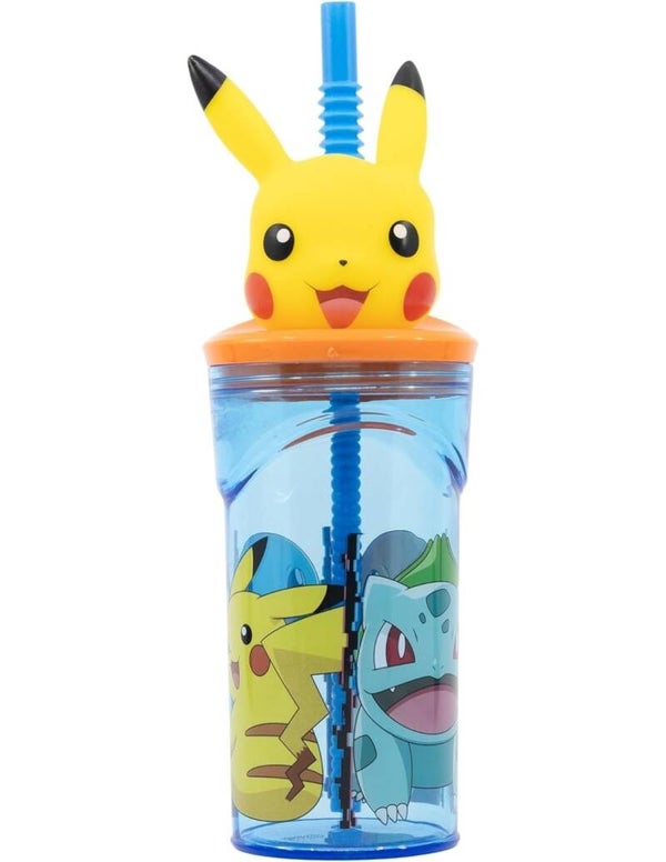 Pokémon - Bicchiere con cannuccia 3D 360ml per Bambini, Tritan BPA free