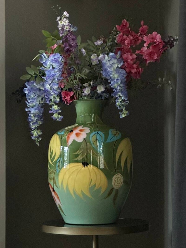 Colmore vaas groen handbeschilderd enamel 33x33x49cm