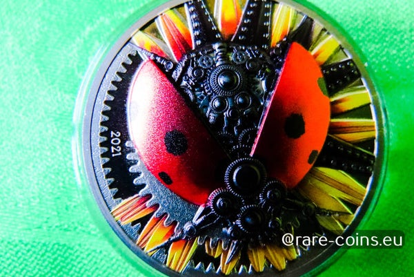 "MECHANICAL LADYBUG Clockwork Evolotion" 3 oz Silbermünze Mongolei 2021