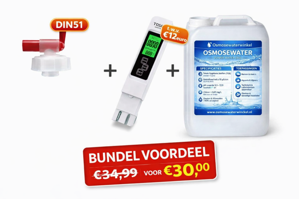 Osmosewater Bundel Voordeel – Jerrycan 10L + DIN51 Kraan + Digitale TDS Meter